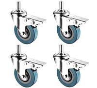 Set of 4 Heavy Duty 6.35cm & 7.6cm Swivel Casters M10/M12 Threaded Stem Quiet with Dual Locking Brakes Shock Absorbing Smooth Rolling Wheels for Furniture & Equipment