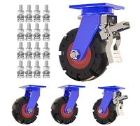 Set of 4 Heavy Duty 6" 8" 10" 12" Industrial Swivel Caster Wheels No Noise Rubber with Brakes 2000 lbs Load Capacity Perfect for Furniture & Equipment Moving