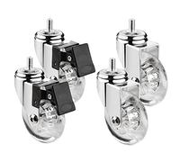 Set of 4 Heavy-Duty 75mm Swivel Caster Wheels with M8 & M10 Threaded Stems Transparent Rubber Ball Bearings 1.5 Inch 2 Braked Ideal for Furniture Moving and Transport.