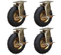 Set of 4 Heavy Duty 8/10 Inch Rubber Swivel Casters Quiet Industrial Wheels with Side Brakes Pneumatic Shock Absorbing Design for Smooth Mobility and Stability