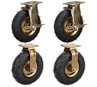 Set of 4 Heavy Duty 8/10 Inch Swivel Casters Quiet Industrial Rubber Wheels with Side Brakes Pneumatic Shock Absorbing Tread for Smooth Mobility
