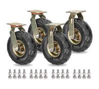 Set of 4 Heavy Duty 8" & 10" Pneumatic Rubber Caster Wheels with Brakes Top Plate Shock Absorption Silent MovementIndustrial Replacement Casters for Easy Mobility