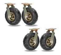 Set of 4 Heavy Duty 8" & 10" Pneumatic Rubber Swivel Casters with Brakes Silent Shock Absorption Double Ball Bearing Ideal for Industrial Equipment & Furniture Mobility