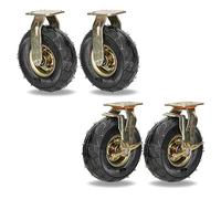 Set of 4 Heavy Duty 8" & 10" Pneumatic Rubber Swivel CastersIndustrial Wheel with Shock Absorption Silent Movement Double Ball Bearings & Brakes