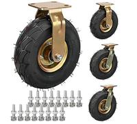 Set of 4 Heavy Duty 8" & 10" Rubber Pneumatic Swivel Casters with Side Brakes for Furniture Carts Workbench Garage Durable Smooth Mobility Load Bearing