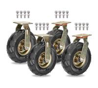 Set of 4 Heavy-Duty 8-Inch & 10-Inch Industrial Swivel Casters with Top Plate, Shock-Absorbing Pneumatic Rubber Brake for Smooth Mobility & Enhanced Durability