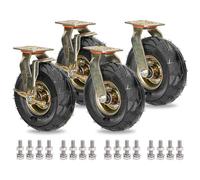 Set of 4 Heavy Duty 8in & 10in Pneumatic Rubber Caster Wheels with Brakes Industrial Shock Absorption Casters for Smooth Movement & Silent Operation Swivel Plate Design