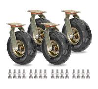 Set of 4 Heavy Duty 8in 10in Pneumatic Rubber Caster Wheels with Brakes Industrial Shock Absorption Swivel Casters Silent Moving Replacement Wheels for Equipment