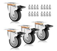 Set of 4 Heavy Duty Industrial Caster Wheels3" 4" 5" Silent Thermoplastic Rubber Swivel Casters with Dual Locking Brakes for Smooth Movement and Stability