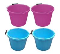 Set of 4- Heavy Duty Plastic Builders Bucket 3 Gallon 14 Litre Water Mixing Storage Measuring Guide,Ideal for Builders, Car Washes, Bathroom, Home & Garden MADE IN UK (2 x Pink, 2 x Sky Blue)