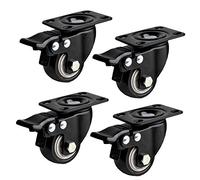 Set Of 4 Heavy Duty Polyurethane Furniture Wheels With Brakes Silent Industrial Casters 180 Kg Load Capacity For Nightstands Carts Shelves Black