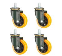 Set of 4 Heavy Duty PU Swivel Casters 3/4/5/6 Inch with Brake, M16/M20 Threaded Stem Replacement for Industrial Furniture, Smooth Rolling &