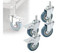 Set of 4 Heavy-Duty PVC Swivel Casters with Threaded Stem and Locking Brake, Smooth & Durable, Quiet 75mm M12 Wheels for Furniture Mobility