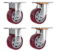 Set of 4 Heavy-Duty Silent Casters with Fixed Top Plate, Polyurethane Brakes, Swivel Industrial Wheels, Double Ball Bearings, 4/5/6/8 Inch Options for Smooth Mobility