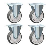 Set of 4 Heavy Duty Swivel Caster Wheels with Brakes 3/4 Inch Rubber Rolling Casters 360 Degree Ball Bearing Swivel Plate Wheels for Furniture Mobility