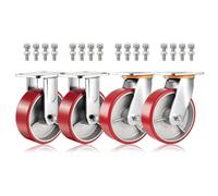 Set of 4 Heavy Duty Swivel Plate Casters4in 5in 6in 8in Silent Polyurethane Wheels with Double Ball Bearings Steel Hub Ideal for Furniture & Equipment with Brakes