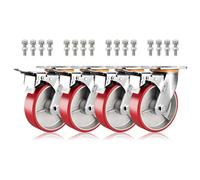 Set of 4 Heavy Duty Swivel Plate Casters4in 5in 6in 8inSilent Polyurethane Wheels with Double Ball BearingsDurable Replacement Casters with Brakes for Easy Mobility