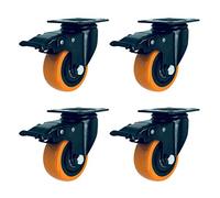 Set of 4 Heavy-Duty Yellow Swivel Plate Casters, 360° PVC Wheels with Double Ball Bearings, No Noise Industrial Furniture Legs Replacement