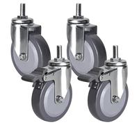 Set of 4 HeavyDuty 4Inch Polyurethane Swivel Caster Wheels with Dual Locking Brakes M12 Threaded Stem No Noise for Industrial Furniture Transport 100mm