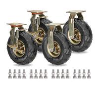 Set of 4 HeavyDuty 8" & 10" Pneumatic Rubber Caster Wheels with Brakes & Top Plate Industrial ShockAbsorbing Casters for Silent Movement Ideal for Furniture & Equipment