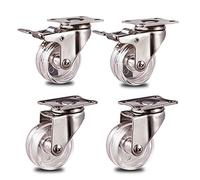 Set of 4 HeavyDuty Swivel Casters with Metal Plate Durable Transparent PC Wheels Stainless Steel 304 Bracket Ideal for Furniture and Home Mobility