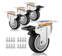 Set of 4 HeavyDuty Swivel Casters3" 4" 5" Industrial Rubber Wheels NoiseReducing with Double Locking Perfect for Carts and Equipment Mobility.