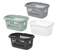 [Set of 4] High Grade Laundry Basket Large Plastic - 60L | Hipster Laundry Basket Clothes Washing Bedding Linen Storage Tidy for Family - Silver, Silver Sage, Ice White, Midnight Greyish.