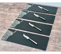 The Just Slate Company Set of 4 Highland Cow Mini Slate Cheese Board & Knife Sets