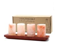 Set of 4 Himalayan Salt Shot Glasses & Wood Serving Stand