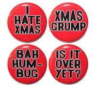 Set of 4 I HATE CHRISTMAS Button Badges (32mm/1.25 Inch) MADE IN UK - By BUTTON ZOMBIE