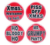 Set of 4 I HATE CHRISTMAS Button Badges (32mm/1.25 Inch) MADE IN UK - By BUTTON ZOMBIE (SET 2)