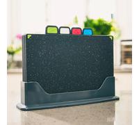 Set of 4 Index Chopping Boards with Stand & Coloured Tabs Cooks Professional Grey One Size