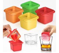 Set of 4 Individual Large Square Ice Cube Moulds & Ice Lolly Moulds, 5CM Big Ice Cube Mold with Lids for Whiskey, Cocktails, and Bourbon, Popsicle Mould with Sticks (Yellow, Orange, Green, Red)