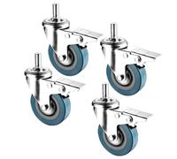 Set of 4 Industrial Casters with M12 x 30 mm Threaded Stem with Brake Ideal for Carts Shelves and Workbenches