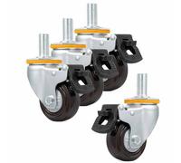Set of 4 Industrial Stem Casters Wheels 3" Locking Swivel M20x40mm Threaded No Noise Design with Bearings 550Lbs Load Capacity for Trolleys & Shelves (Brake Color)