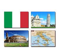 SET OF 4 ITALY FRIDGE MAGNETS - ITALY FLAG ITALY MAP ITALY ATTRACTIONS