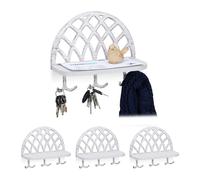 Set of 4 Key Racks with Hooks Hallway Coat Entryway Storage Unit Shelf White