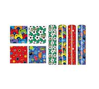 Set Of 4 Kids Boys Gift Wrapping Paper 4 Rolls 3M x 70cm Each Games Console Football Monster Star Design Birthday Gift Wrap