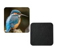 Set Of 4 Kingfisher Birds synthetic Leather Square Coasters And Gift Box