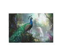 Set Of 4 Kitchen Placemats Peacock Green Print Stain Resistant Placemat Durable Placemats Set For Christmas Kitchens 30X45cm