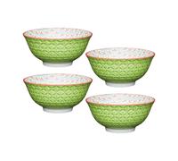 Set Of 4 Kitchencraft Bright Green Geometric Print Ceramic Bowls