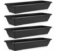 Set Of 4 Large 72Cm Black Garden Plastic Trough Balcony Planter Window Plant Box