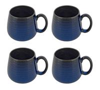 Set of 4 Large Blue Ombre Coffee Mugs - 500ml Barrel Shape - Black Interior - New Bone China - Microwave & Dishwasher Safe - Hodge & Hodge Modern Kitchen Mug Set