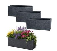 Set Of 4 Large Brick Effect Trough Planter - Ash Grey Outdoor Plant Pot - Slate Brick Style Rectangle Plastic Garden Plant Pot - Garden Balcony, Patio Flower Planter 60cm x 25cm x 25.5cm
