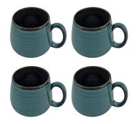 Set of 4 Large Green Ombre Coffee Mugs - 500ml Barrel Shape - Black Interior - New Bone China - Microwave & Dishwasher Safe - Hodge & Hodge Modern Kitchen Mug Set