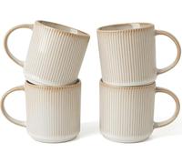 Set Of 4 Large Handle 12oz Stoneware Coffee Mugs - Perfect For Latte, Cappuccino, Tea & More - Microwave & Dishwasher Safe, For Coffee Lovers Cappuccino White Mug Set - 4PCS