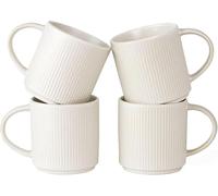 Set Of 4 Large Handle 12oz Stoneware Coffee Mugs - Perfect For Latte, Cappuccino, Tea & More - Microwave & Dishwasher Safe, For Coffee Lovers Matte White Mug Set - 4PCS