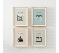 Set of 4 Laundry Room Wall Art Prints - Stylish Laundry Signs and Decorations - Perfect Accessories for Laundry Room, Home Décor Poster Prints (A4)