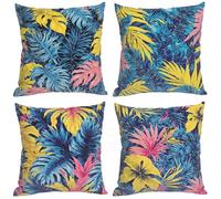 Set of 4 Leaves Cushion Covers, Double Sided Square Soft Sofa Cushions 55x55cm, Green Sofa Cushion Covers with Invisible Zipper, Throw Pillow for Couch Bedroom Outdoor Home Office Car Decor R1-336