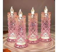 Set of 4 LED Crystal Candle Lights, Rose Shadow Led Flameless Candle Lights, Led Crystal Candle Light, Realistic LED Fake Candles, Romantic Flameles Pillar Candles for Christmas Wedding Decor (B)